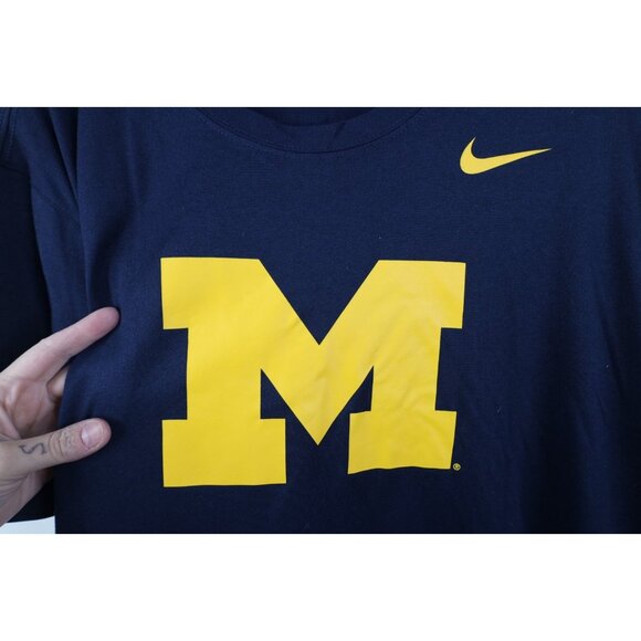 Nike Mens XL Block M University of Michigan Football Short Sleeve T-Shirt Blue - Picture 4 of 12